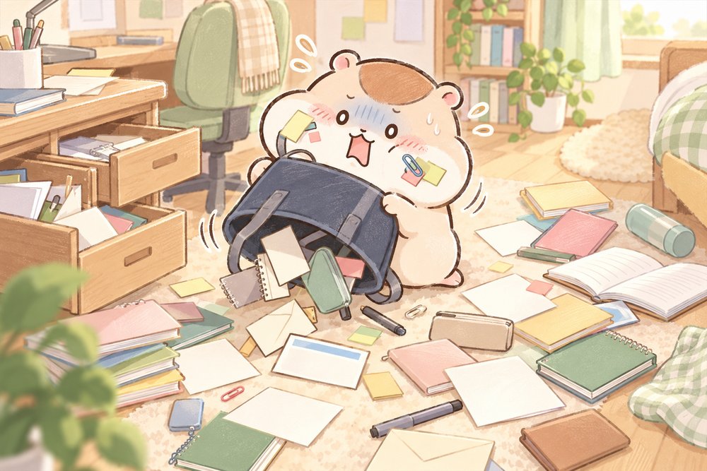 受験票が見つからずカバンをひっくり返すナビ助